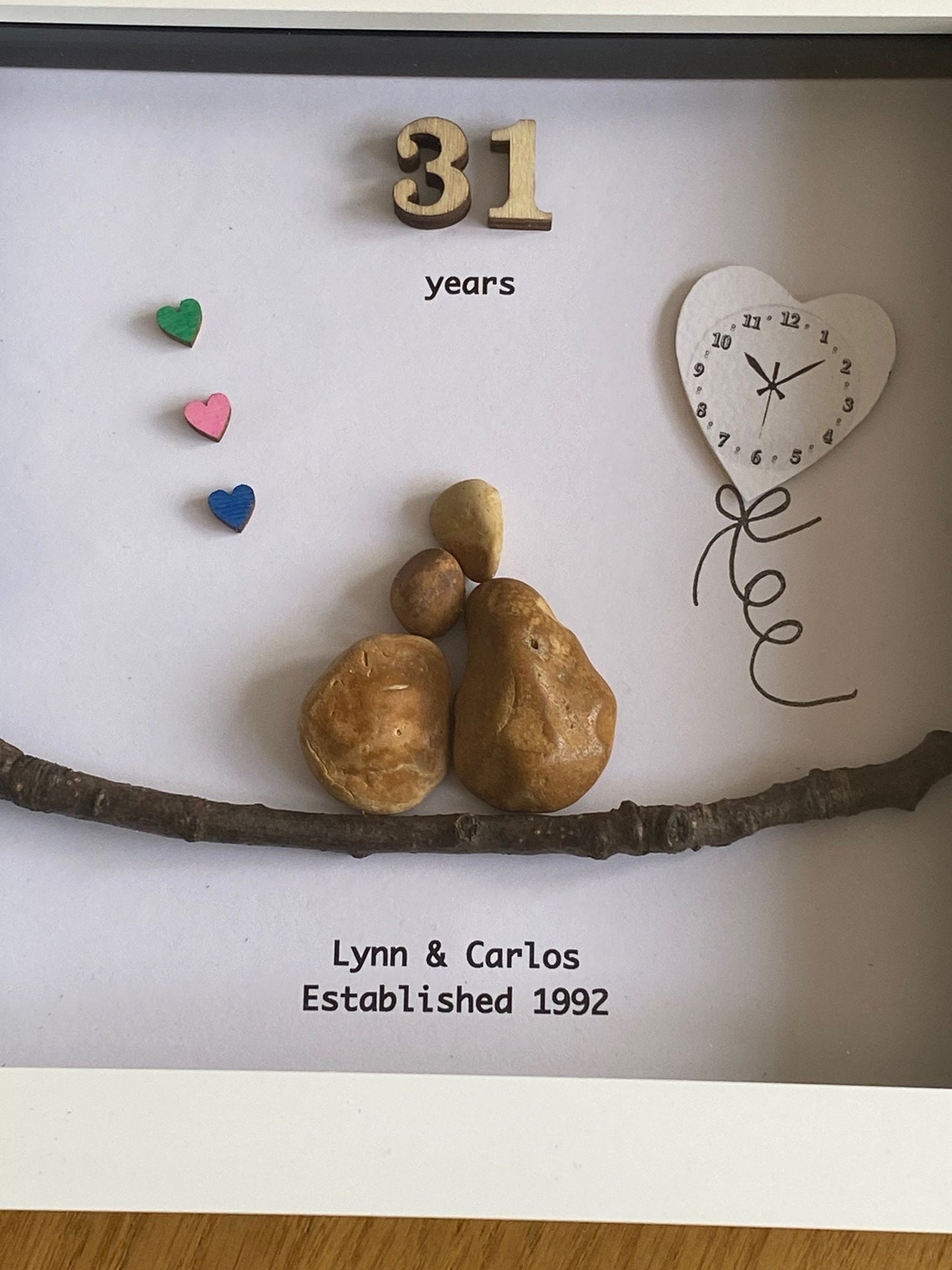 31st Wedding Anniversary Gift, Timepiece Pebble Picture, Personalised Wedding Gift, Pebble Picture for 31 years of marriage, Gift for Couple