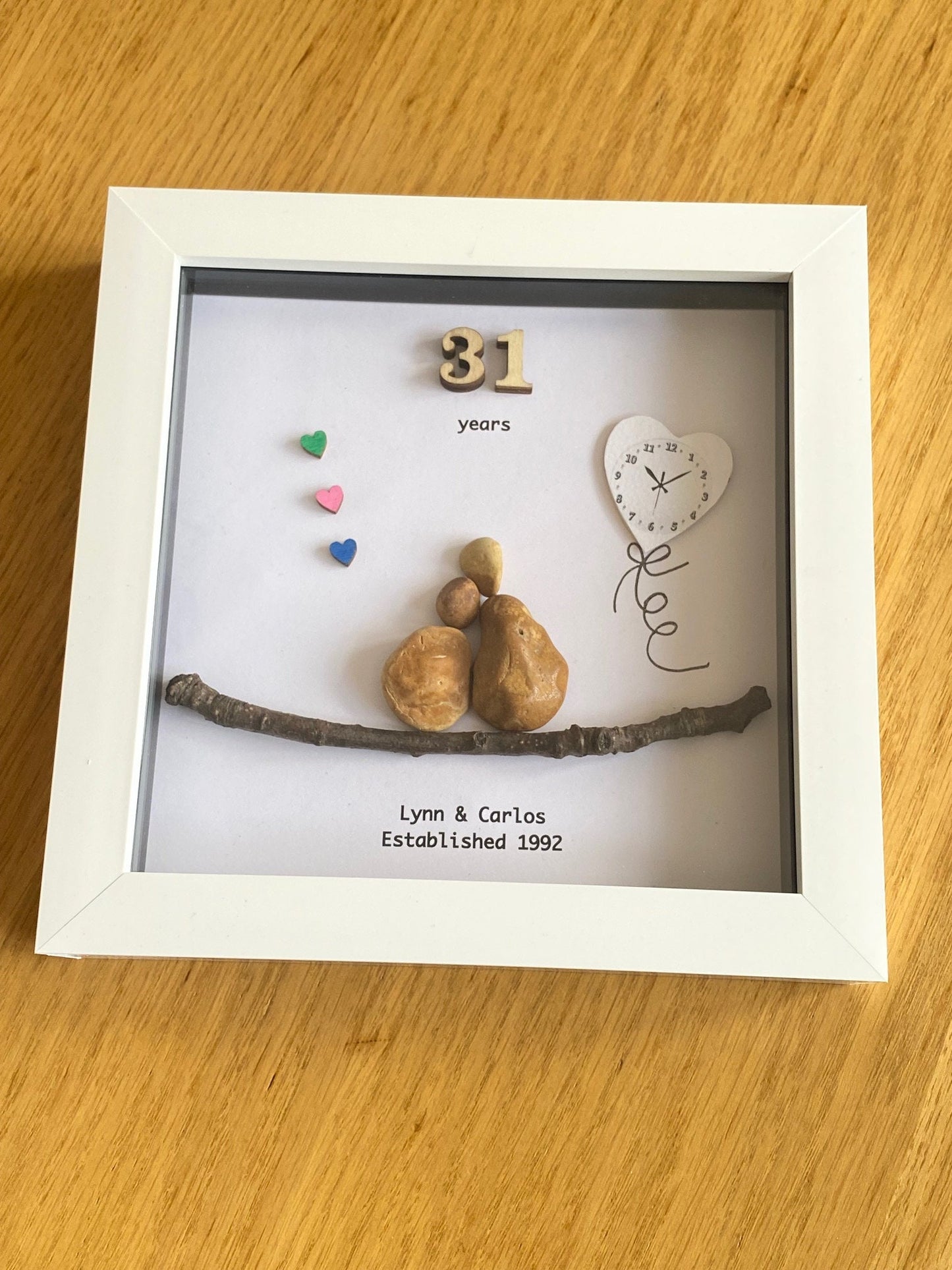 31st Wedding Anniversary Gift, Timepiece Pebble Picture, Personalised Wedding Gift, Pebble Picture for 31 years of marriage, Gift for Couple