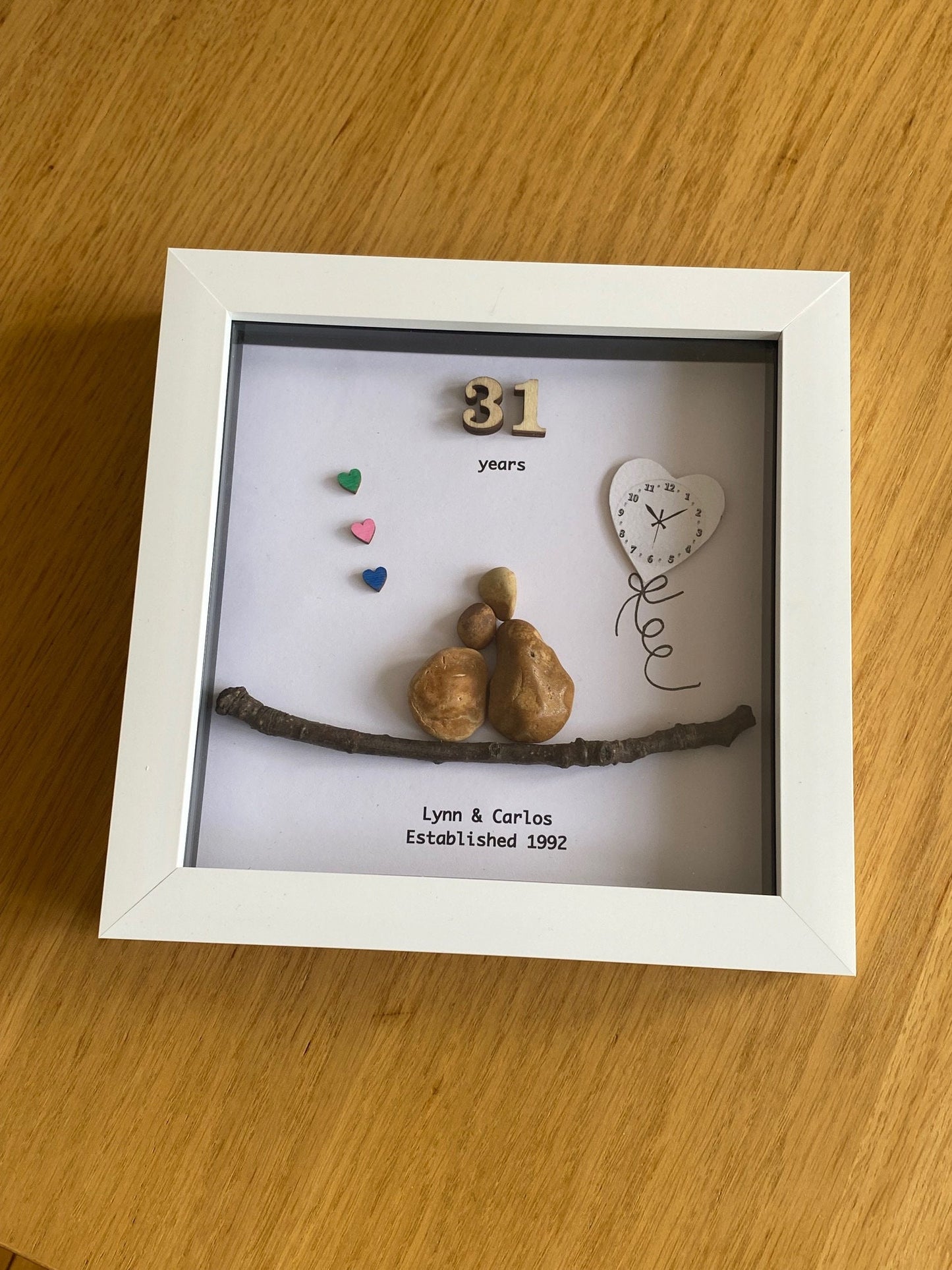 31st Wedding Anniversary Gift, Timepiece Pebble Picture, Personalised Wedding Gift, Pebble Picture for 31 years of marriage, Gift for Couple