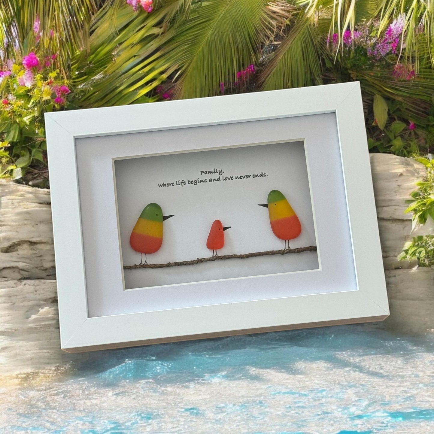 Rainbow Birds Family Picture, Personalised Fused Glass Birds Picture, Original Family Artwork, Unique Family Gift, Fused Glass Artwork