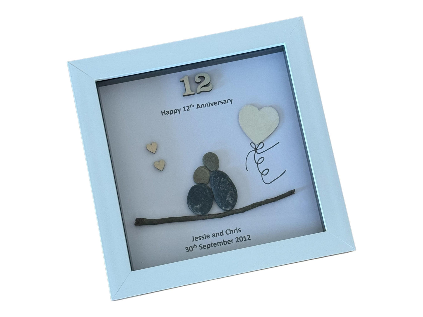 Silk Wedding Anniversary Pebble Picture, 12th Anniversary gift for wife, Personalised wedding gift for husband, pebble artwork, gift for her