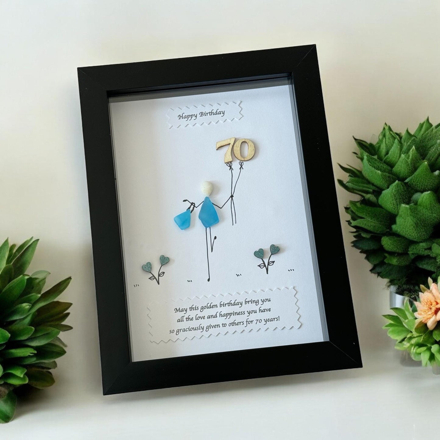 70th Birthday Gift/Personalised Gift for 70th Birthday/70 years celebration/70th Pebble Artwork Picture/Unique Gift for 70th Birthday