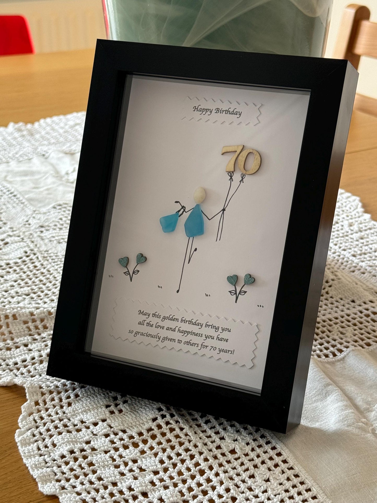 70th Birthday Gift/Personalised Gift for 70th Birthday/70 years celebration/70th Pebble Artwork Picture/Unique Gift for 70th Birthday