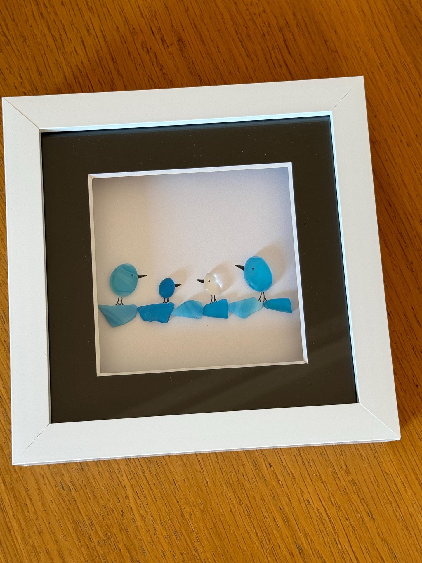 Personalised Family of Four Picture, Unique Fused Glass Gift, Fused Glass Birds Picture, Handmade Gift for a Family of Four, Family Gift