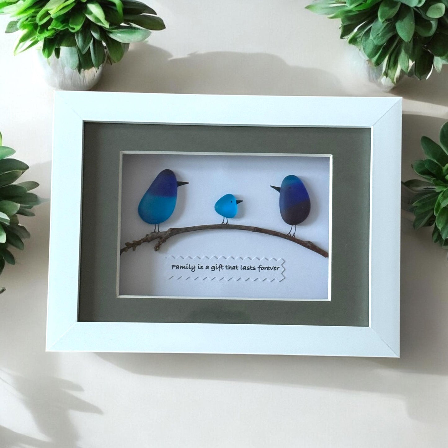 Personalised Fused Glass Family Picture, Unique Family Gift, Rainbow glass birds on a branch, Family of three gift, Gift for Mum and dad