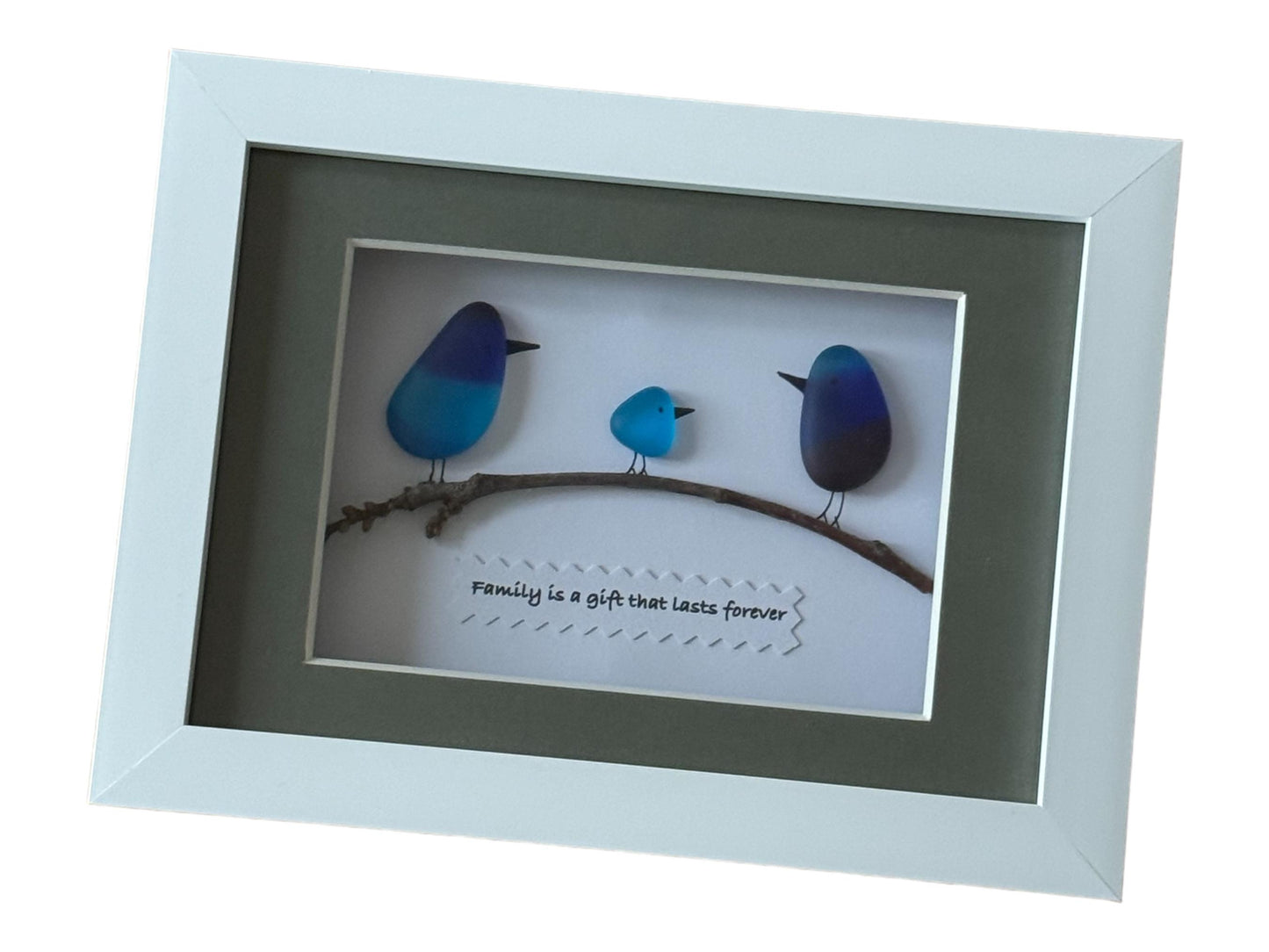 Personalised Fused Glass Family Picture, Unique Family Gift, Rainbow glass birds on a branch, Family of three gift, Gift for Mum and dad