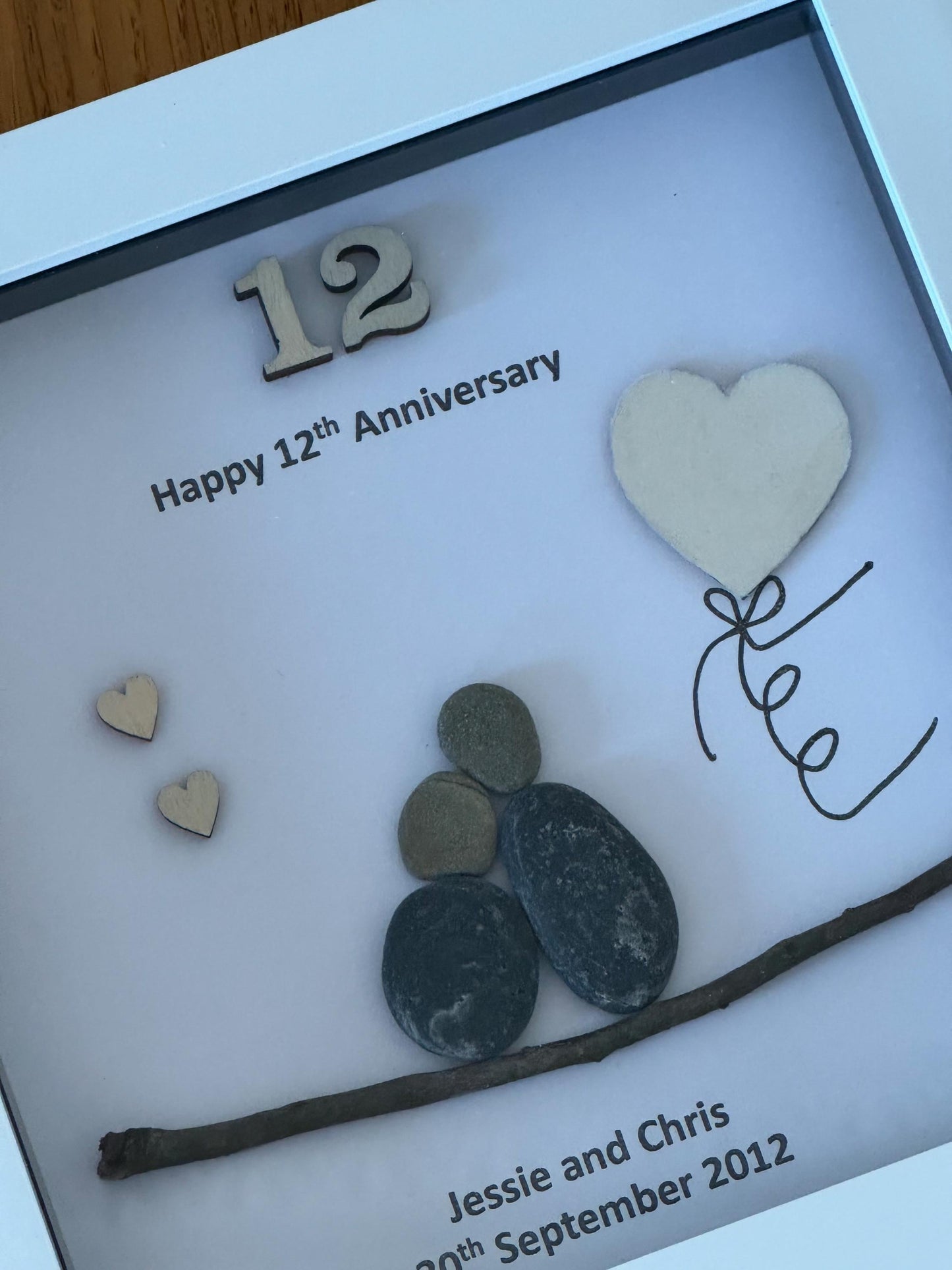 Silk Wedding Anniversary Pebble Picture, 12th Anniversary gift for wife, Personalised wedding gift for husband, pebble artwork, gift for her