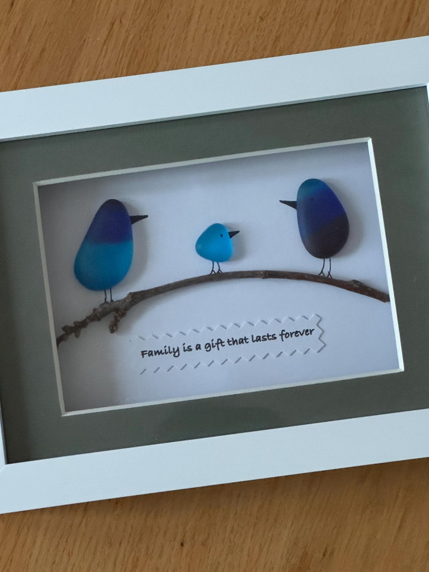 Personalised Fused Glass Family Picture, Unique Family Gift, Rainbow glass birds on a branch, Family of three gift, Gift for Mum and dad