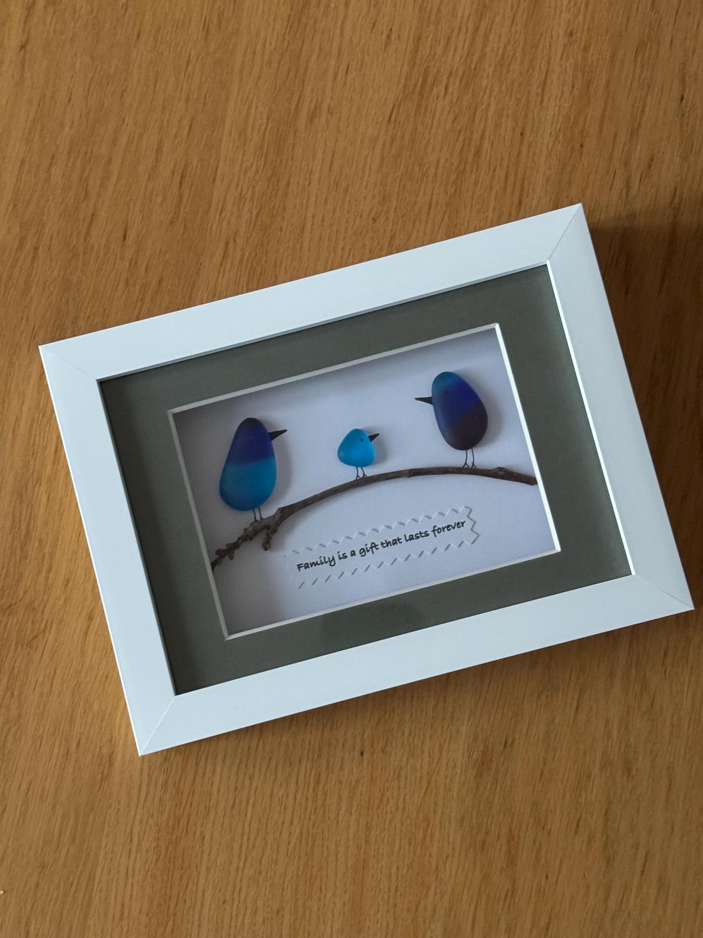 Personalised Fused Glass Family Picture, Unique Family Gift, Rainbow glass birds on a branch, Family of three gift, Gift for Mum and dad